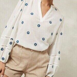 Mint Velvet White Ivory Floral Embroidered Top Volume Sleeves